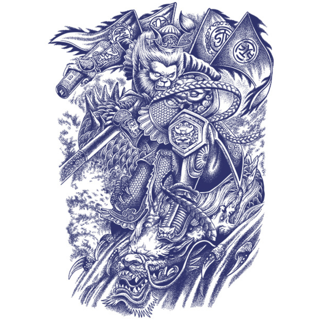 1 Sheet Monkey King Full Back Semi-Permanent Tattoos