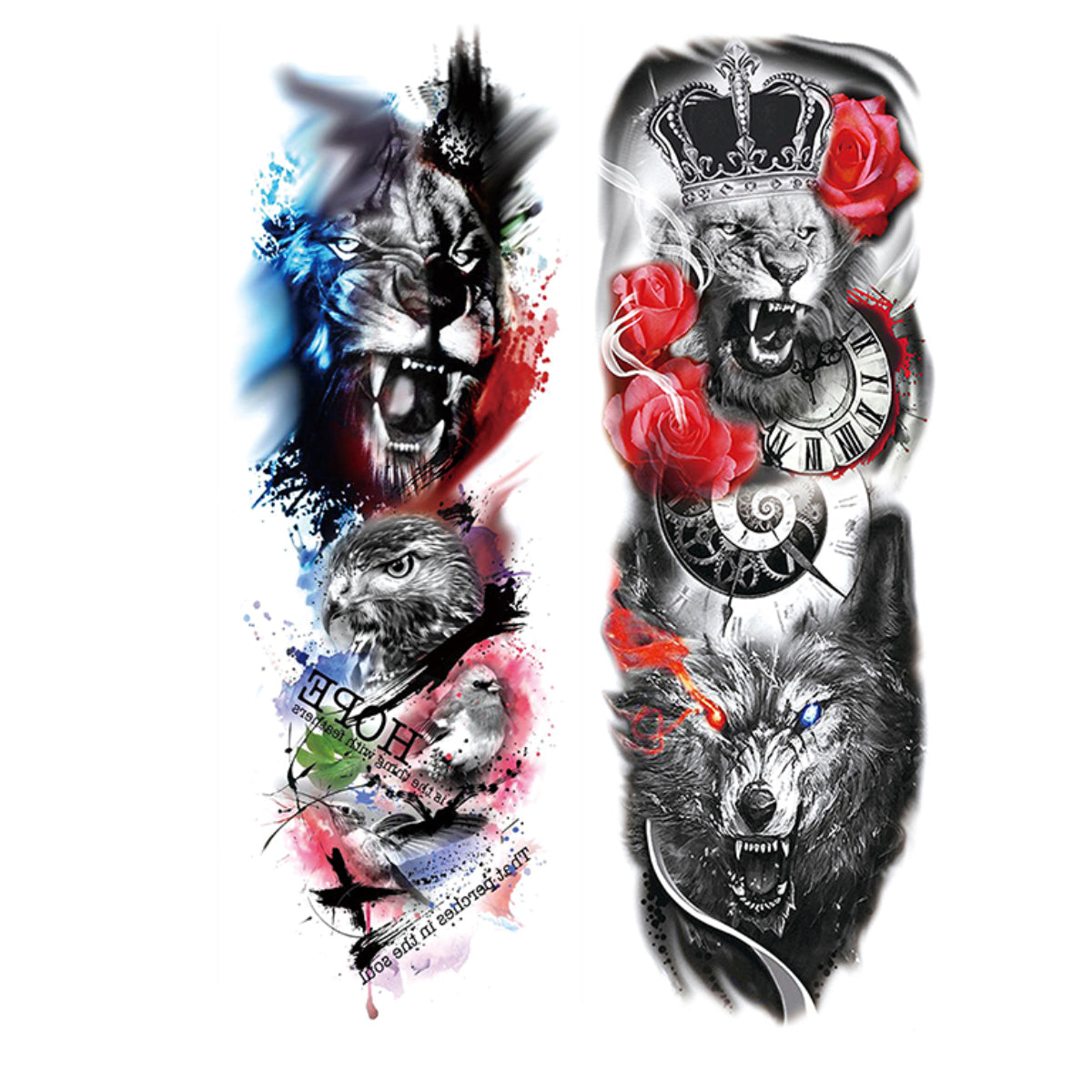 2 Sheets Lion Compass Tiger Full Arm Sleeves