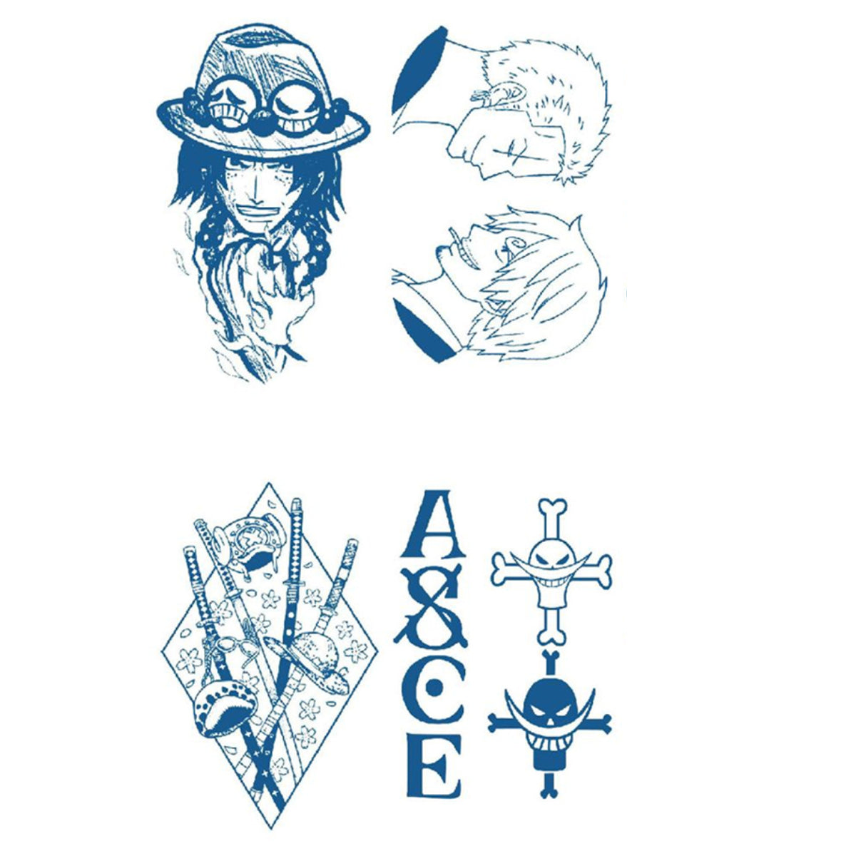 4 Sheets One Piece Japanese Anime Semi-Permanent Tattoo Stickers