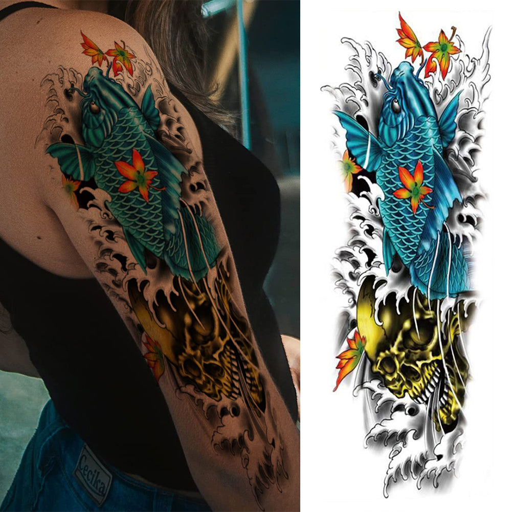 4 Sheets Monster Fish Skull Full Arm Sleeves
