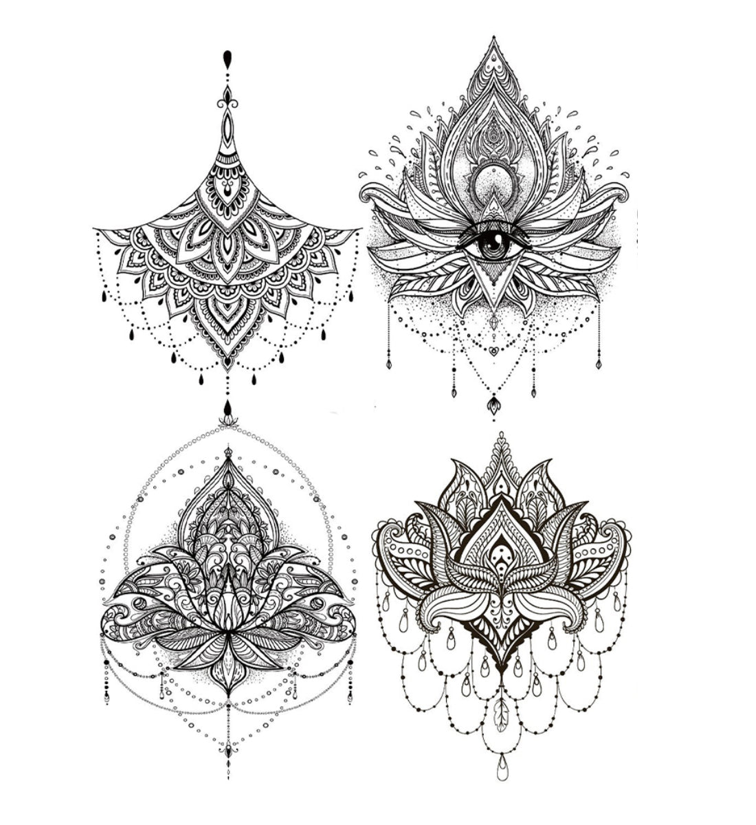 4 Sheet Mandala Extra Large Temporary Tattoos