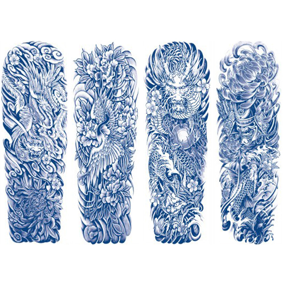 2 Sheets Dragon Wave Semi Permanent Full Arm Sleeves Tattoo