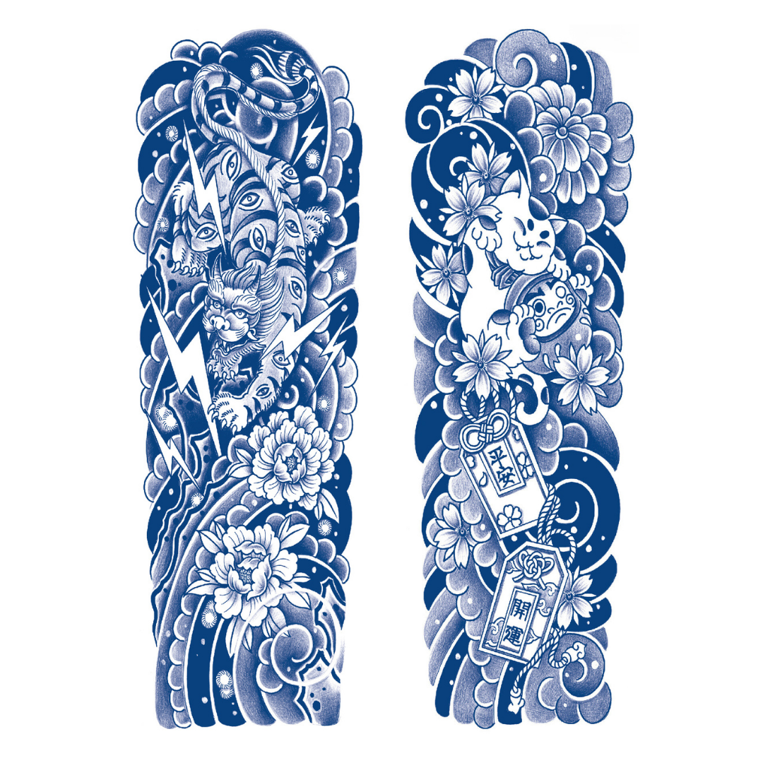 2 Sheets Chinese Myth Style Full Arm Semi-Permanent Tattoo