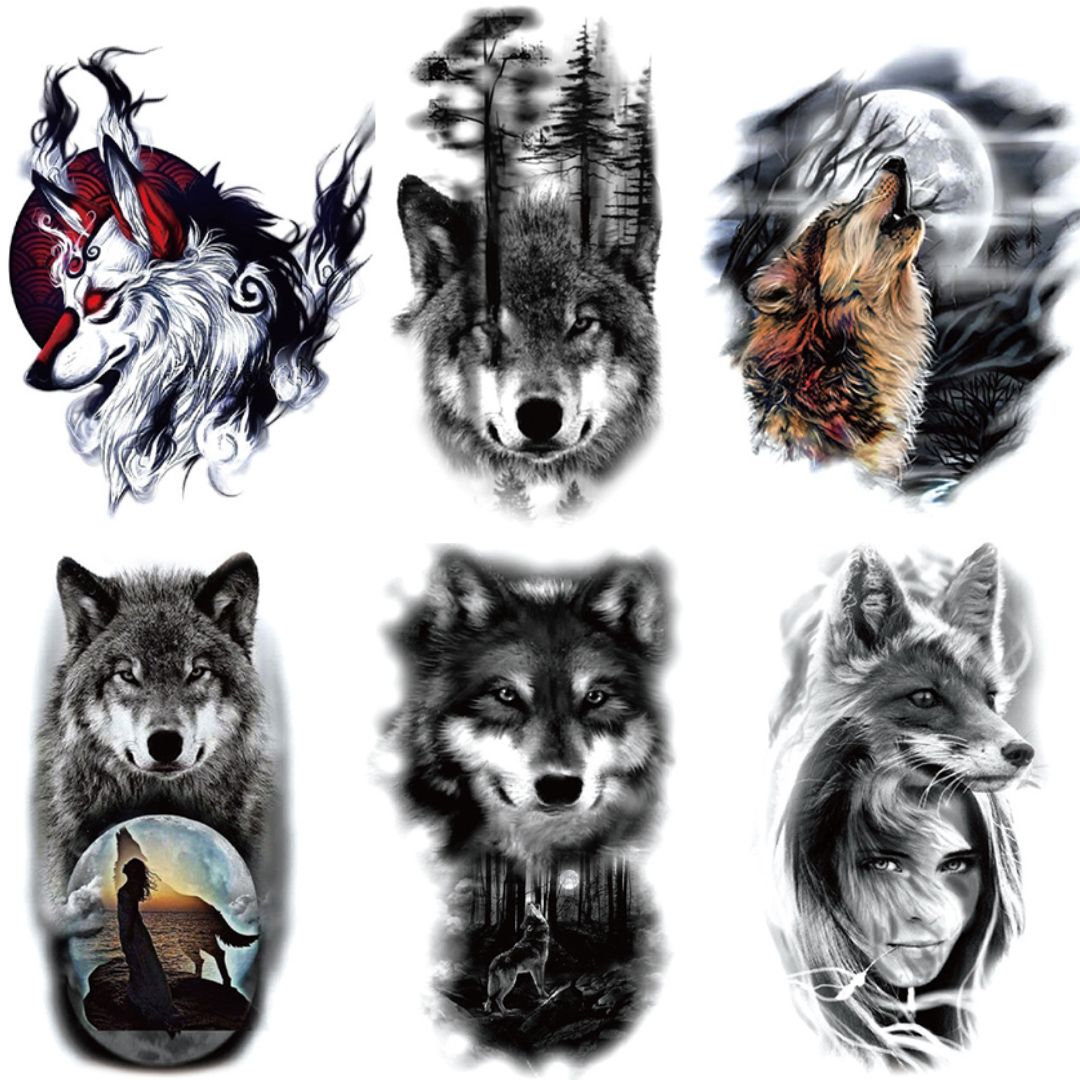 4 Sheets Wolf Half Arm Temporary Tattoo Stickers