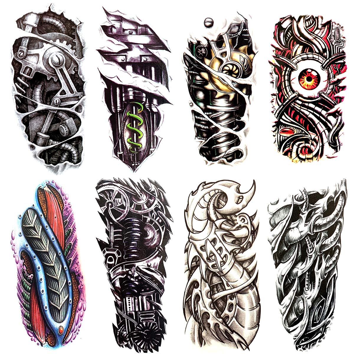 2 Pieces Large 3D Mechanical Parts Gear Arm Eyeball Muscle Temporary Tattoo