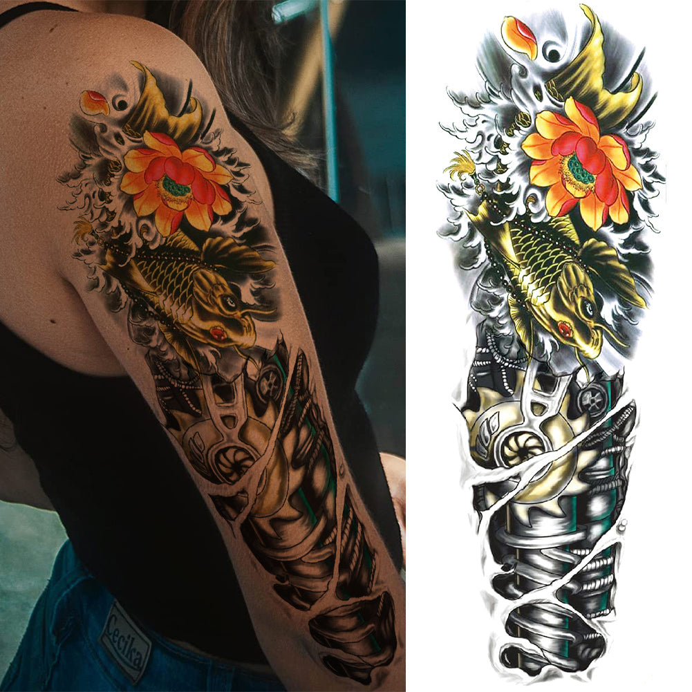 2 Sheets Fish Wave Heart Flower Full Arm Sleeves