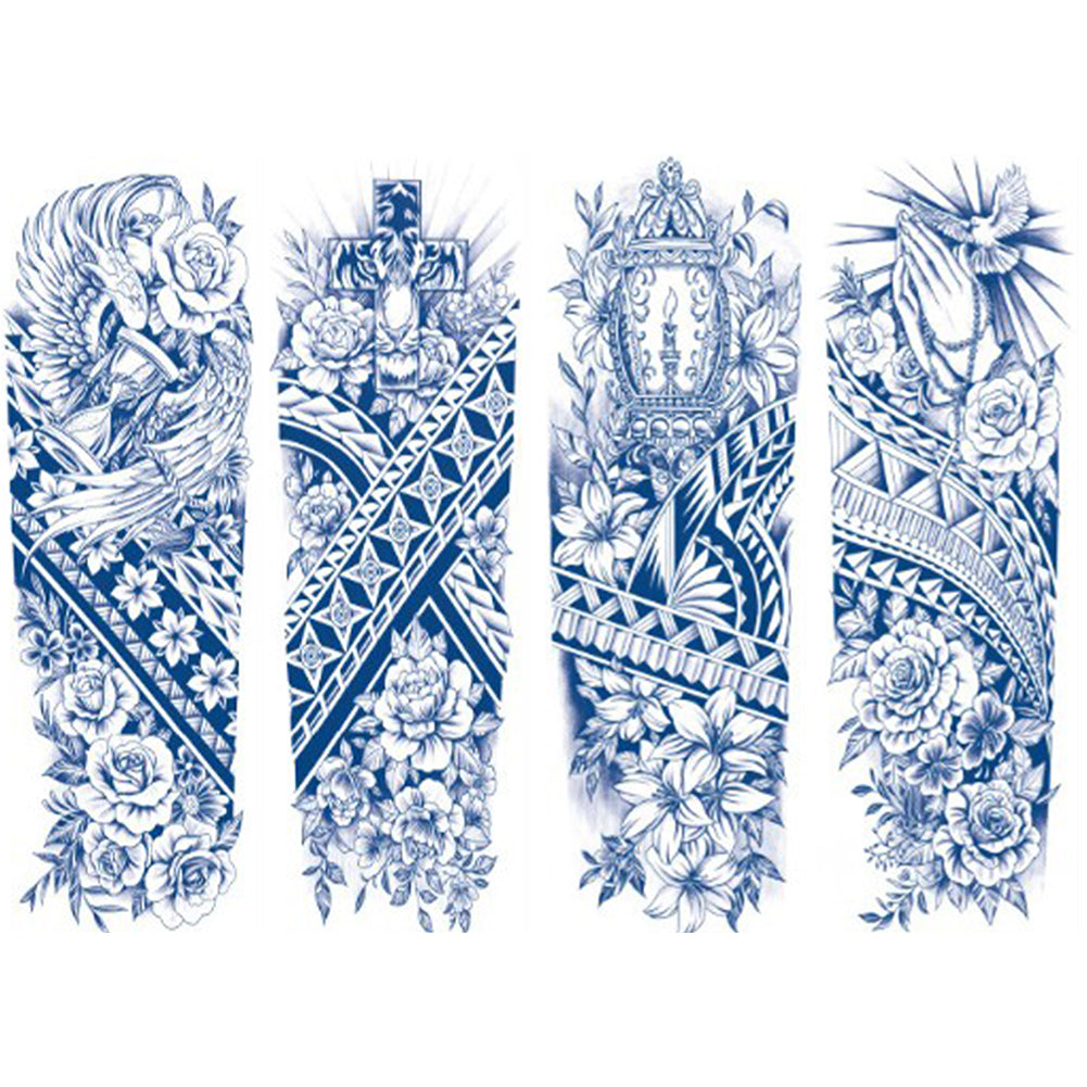 2  Sheets Cross Tribe Semi Permanent Full Arm Sleeves Tattoo