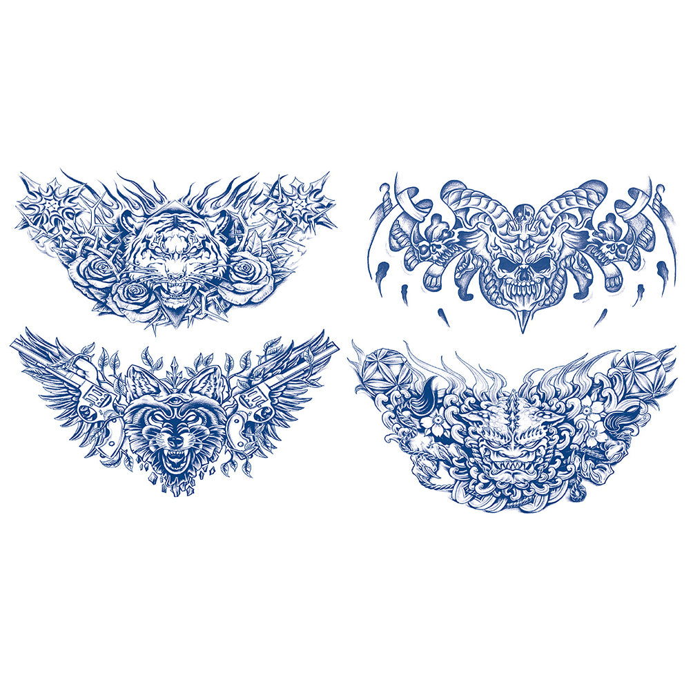 4 Sheets Tiger Wolf Skull Chest Shoulder Semi Permanent Tattoos