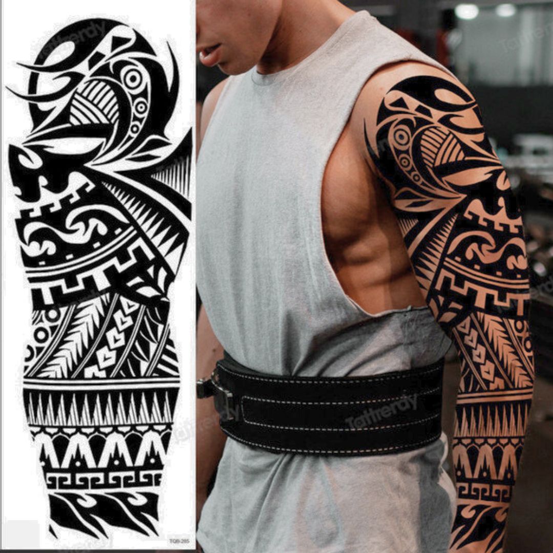 2 Sheets Full Arm Sleeve Maori Temporary Tattoos Realistic Thorns Totem Waterproof Tattoo Stickers Arm Body