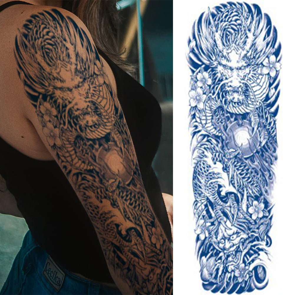 2 Sheets Dragon Wave Semi Permanent Full Arm Sleeves Tattoo