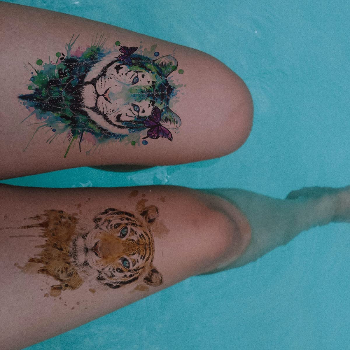 12 Sheets Large Temporary Tattoos - 21x15cm Flower Arm Watercolor Hand Paint ink Leopard Tiger Owl Dragon Horse Lion Wolf Deer Cat Fox For Men and Women