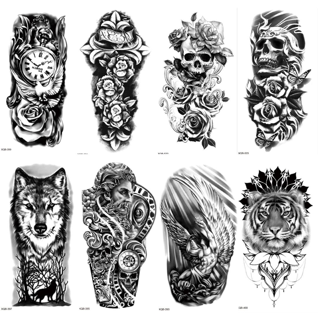 4 Sheets Black Half Arm Extra Large Temporary Tattoo
