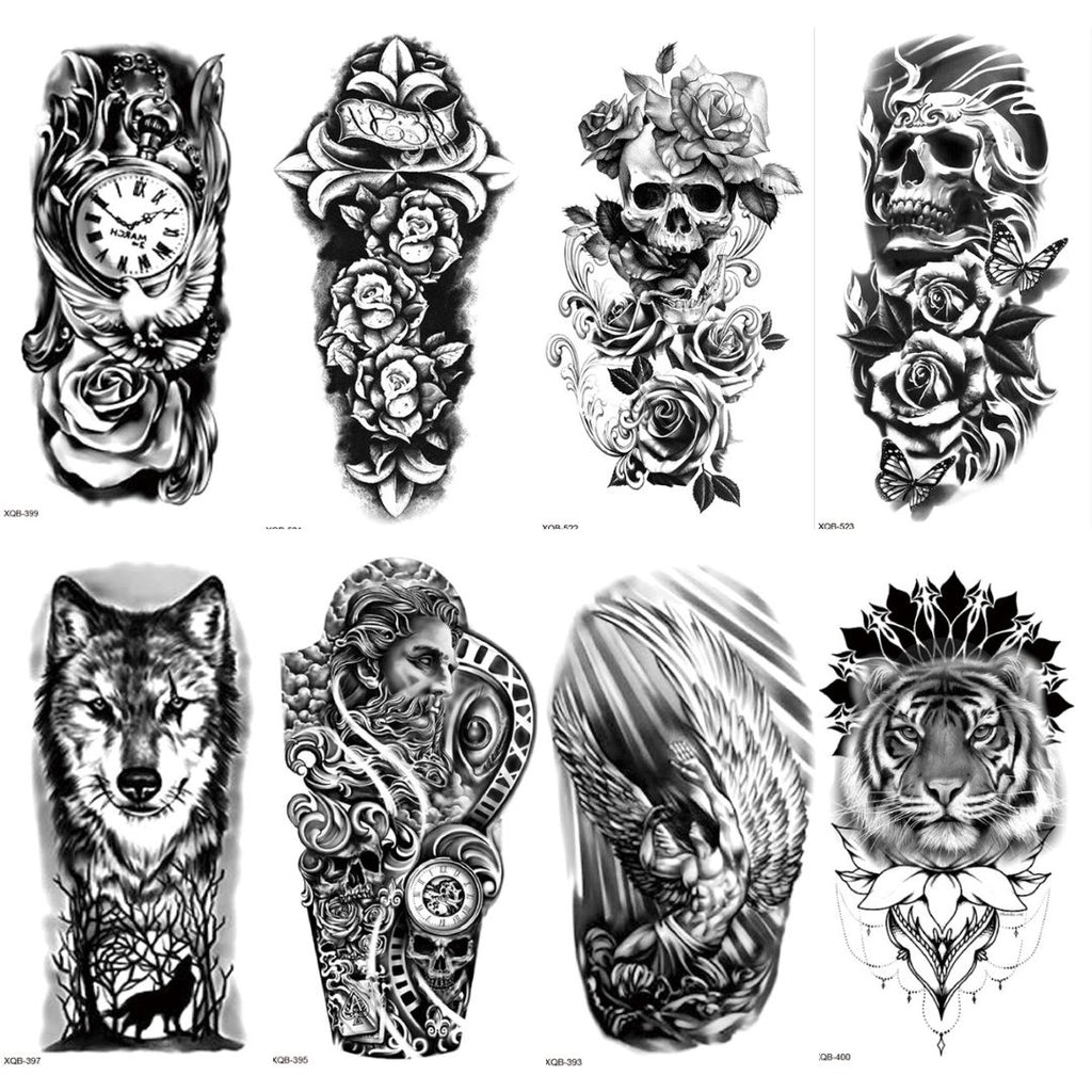 4 Sheets Black Half Arm Extra Large Temporary Tattoo
