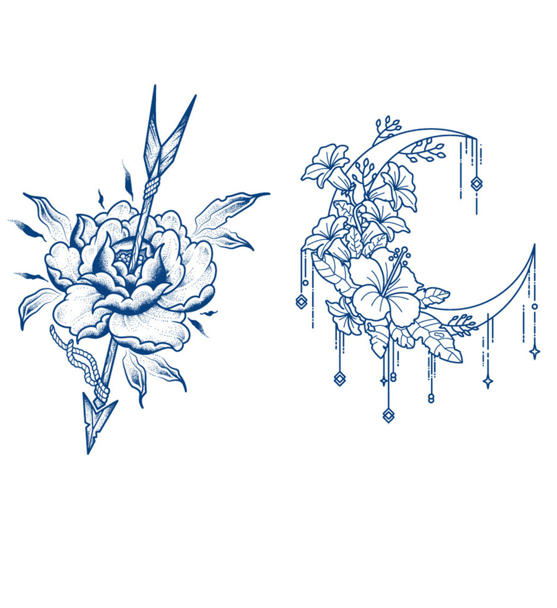 2 Sheets Semi-Permanent Art Butterfly Moon Tattoo Stickers