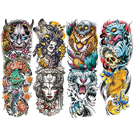4 Sheets Skull Full Arm Tattoo