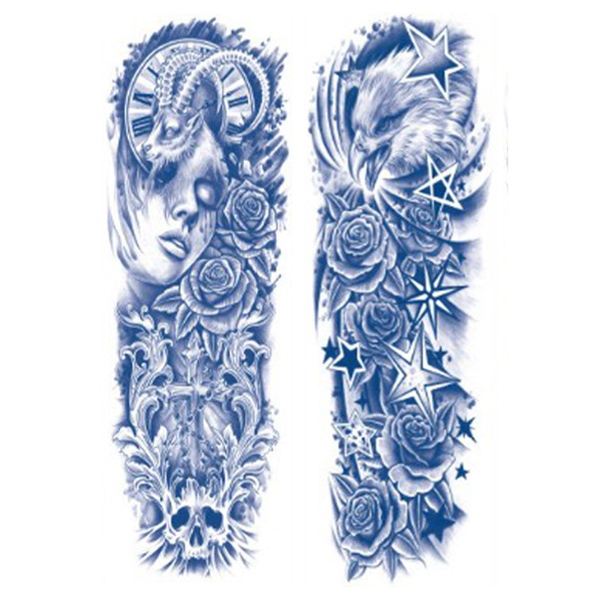 2 Sheets Wave Star Eagle Semi Permanent Full Arm Sleeves Tattoo