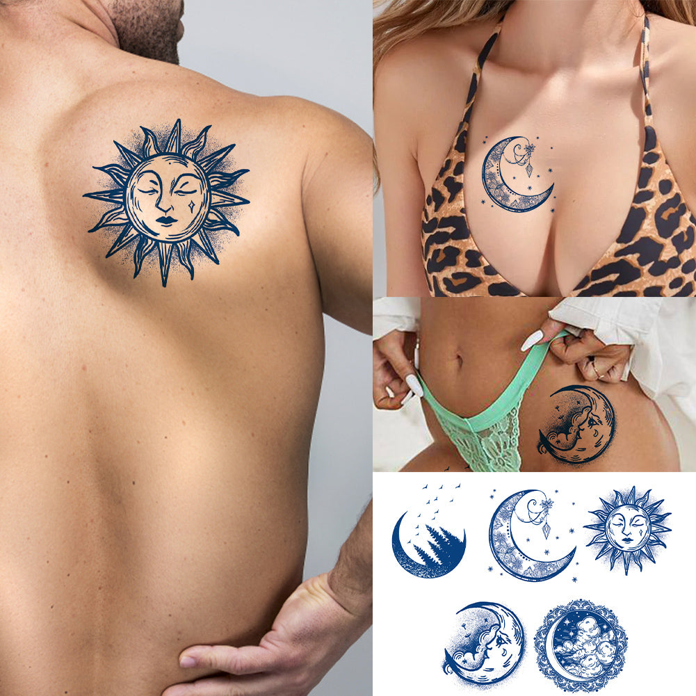 5 Sheets Semi-Permanent Sun Moon Tattoo Stickers