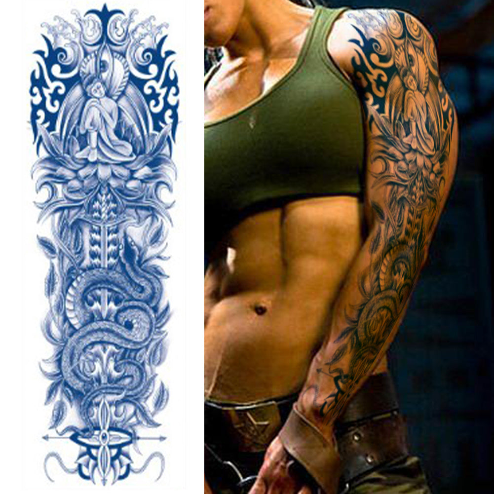 4 Sheets Buddha Sword Semi Permanent Full Arm Sleeves Tattoo