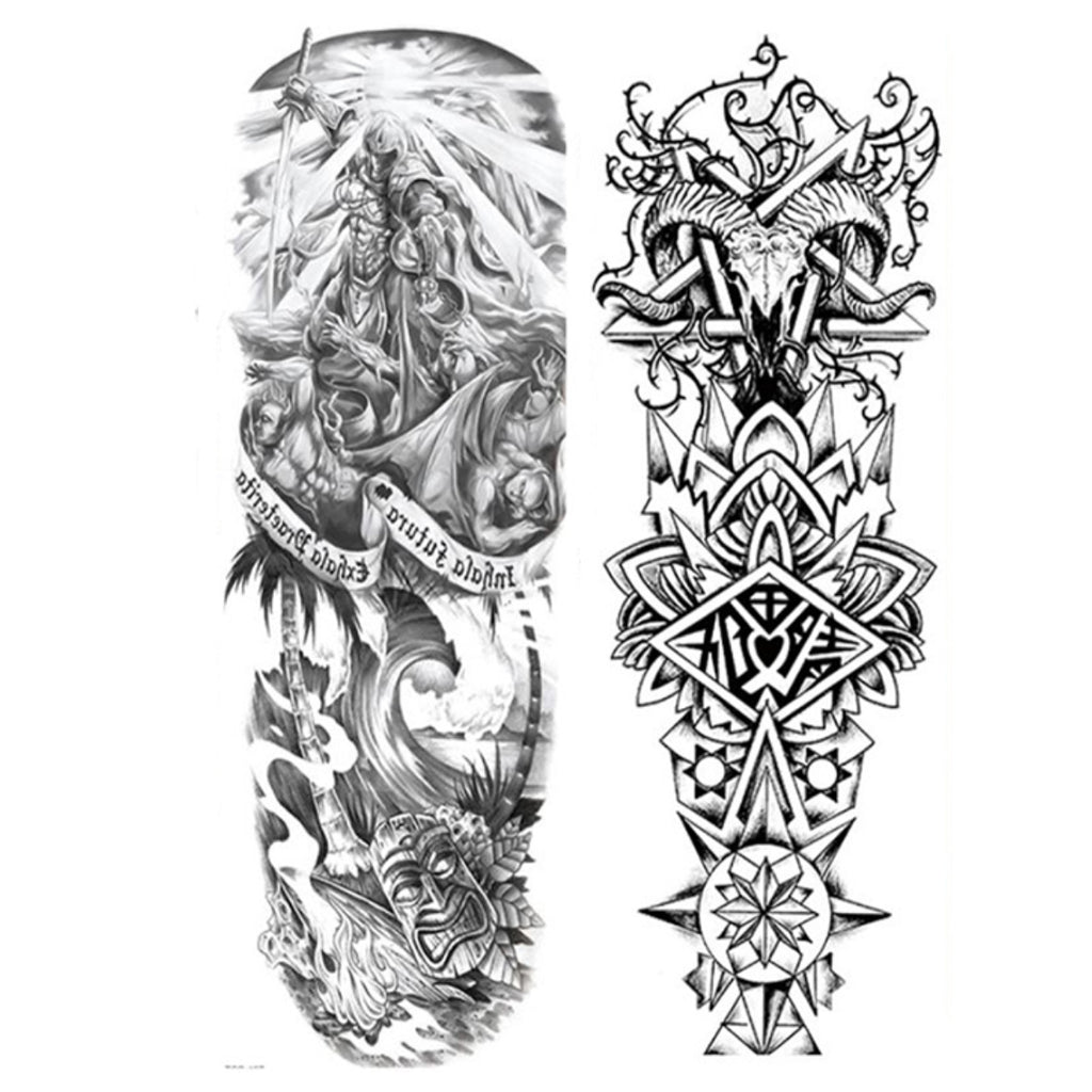 2 Sheets Viking Ship Totem Full Arm Sleeves Temporary Tattoos