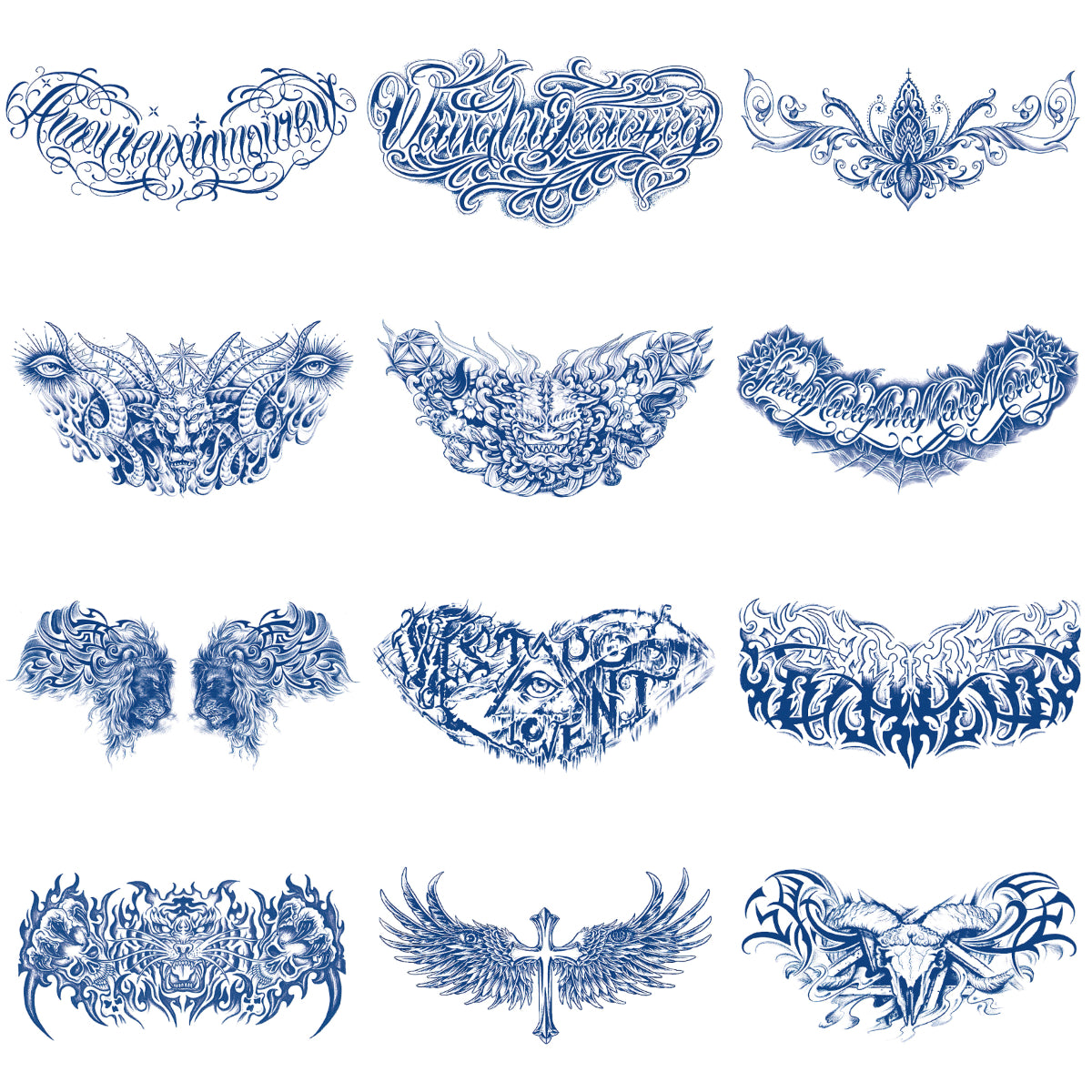 12 Sheets Chest Shoulder Semi Permanent Tattoos