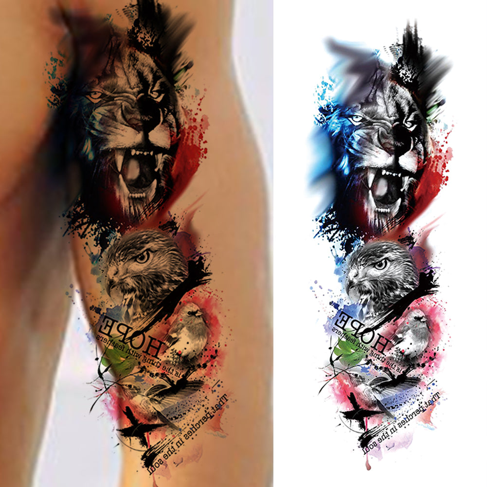2 Sheets Lion Wolf Tiger Full Arm Sleeves