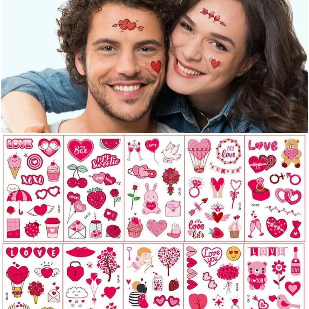 10 Sheets Valentine's Day Temporary Tattoo Stickers