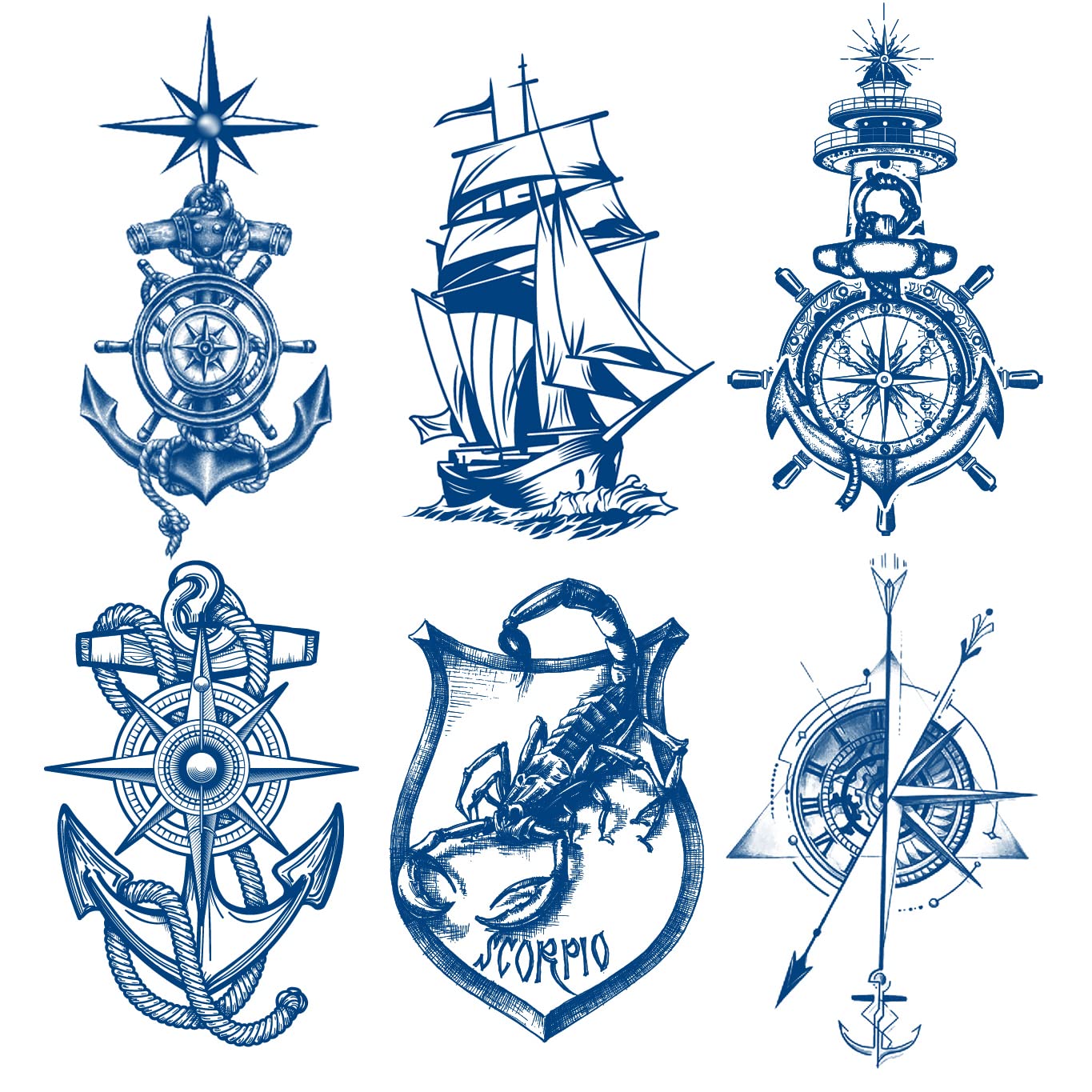 4 Sheets Semi Permanent Anchor Tattoos Stickers