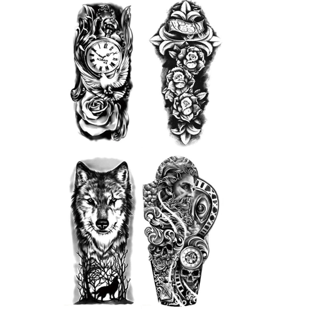 4 Sheets Black Half Arm Extra Large Temporary Tattoo