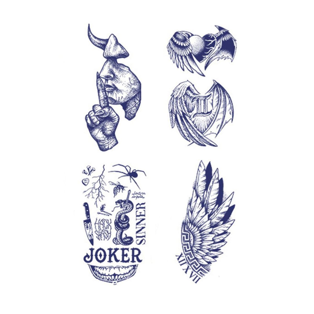 4 Sheets Devil Wings Axe Plane Semi-Permanent Tattoo Stickers