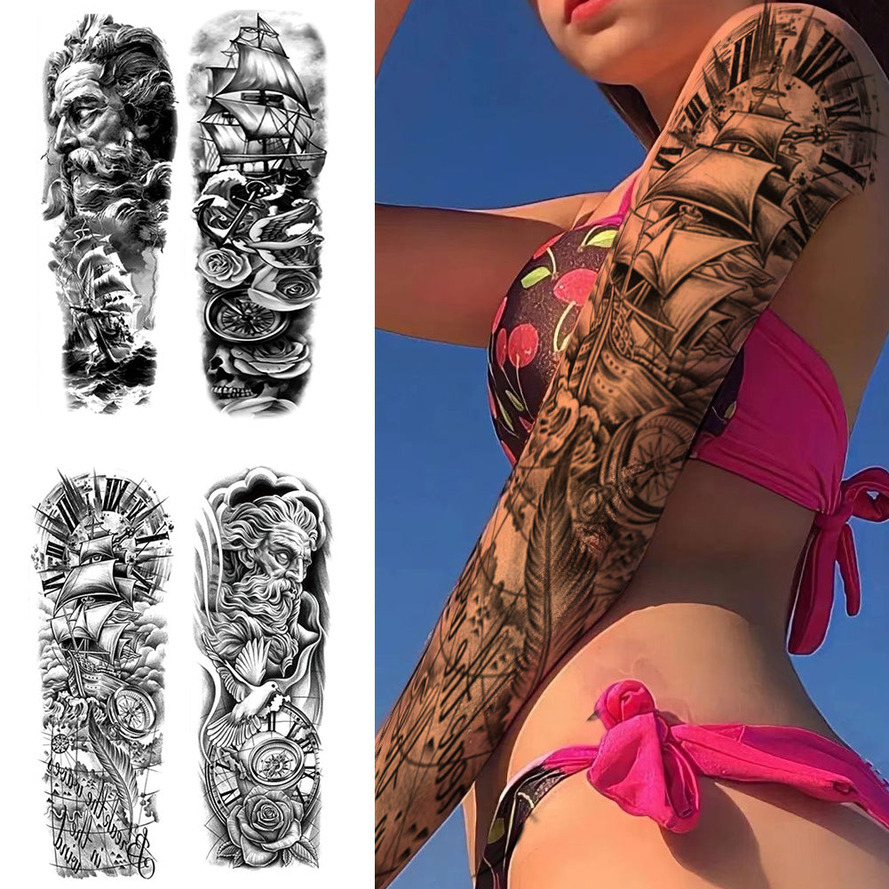 2 Sheets Viking Sail Full Arm Sleeves Temporary Tattoos