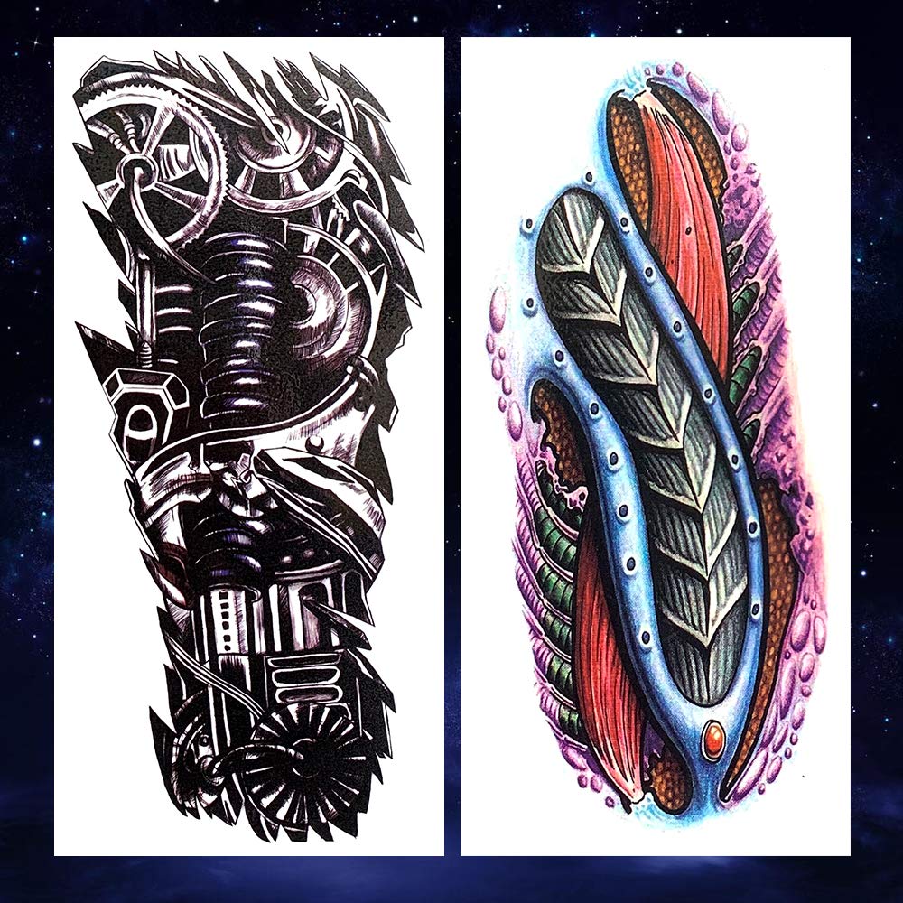 2 Pieces Large 3D Mechanical Parts Gear Arm Eyeball Muscle Temporary Tattoo