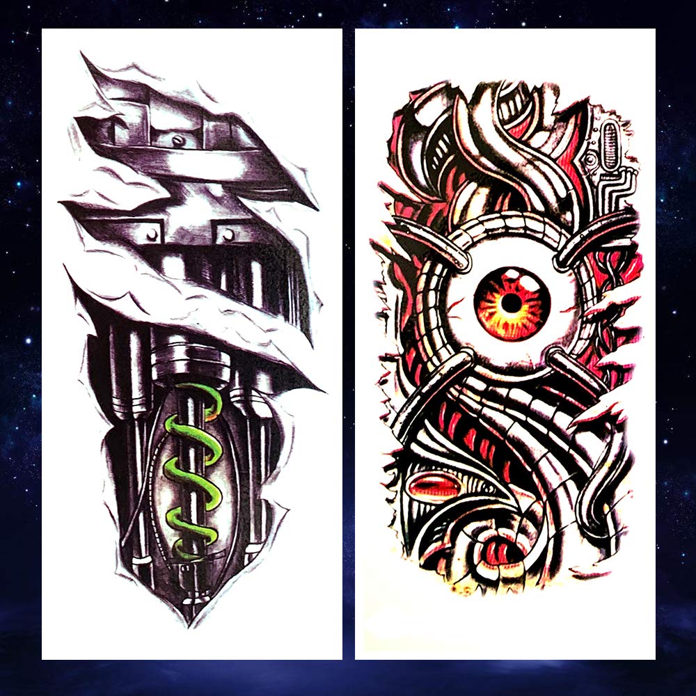 2 Pieces Large 3D Mechanical Parts Gear Arm Eyeball Muscle Temporary Tattoo