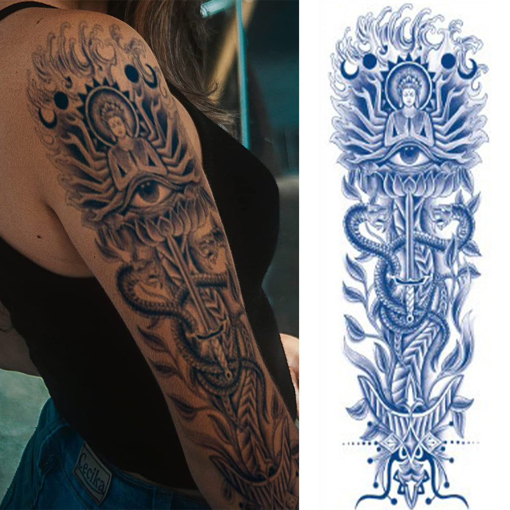 4 Sheets Buddha Sword Semi Permanent Full Arm Sleeves Tattoo