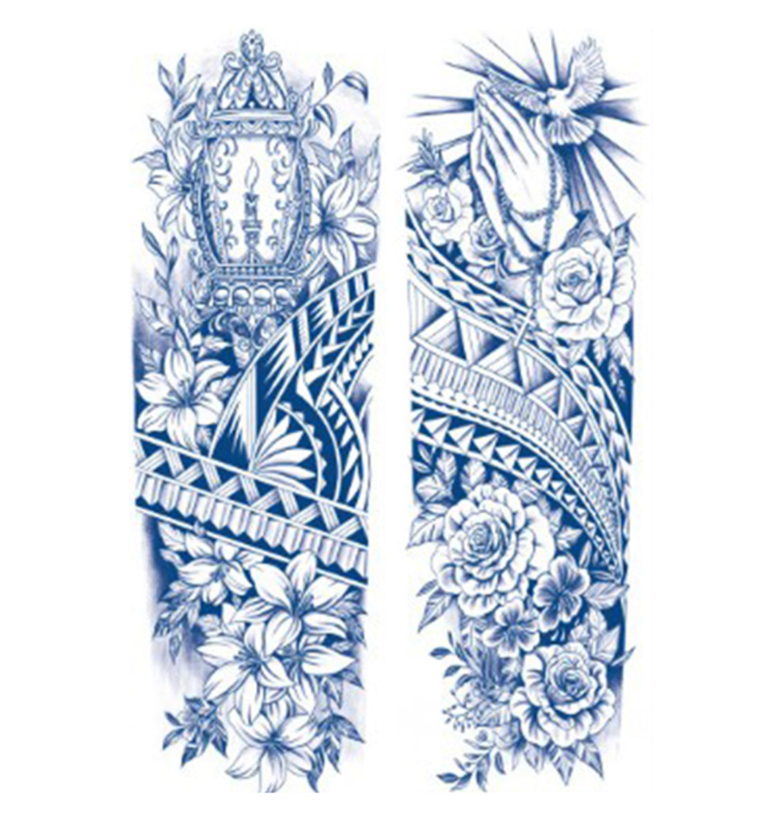 2 Sheets Cross Tribe Semi Permanent Full Arm Sleeves Tattoo