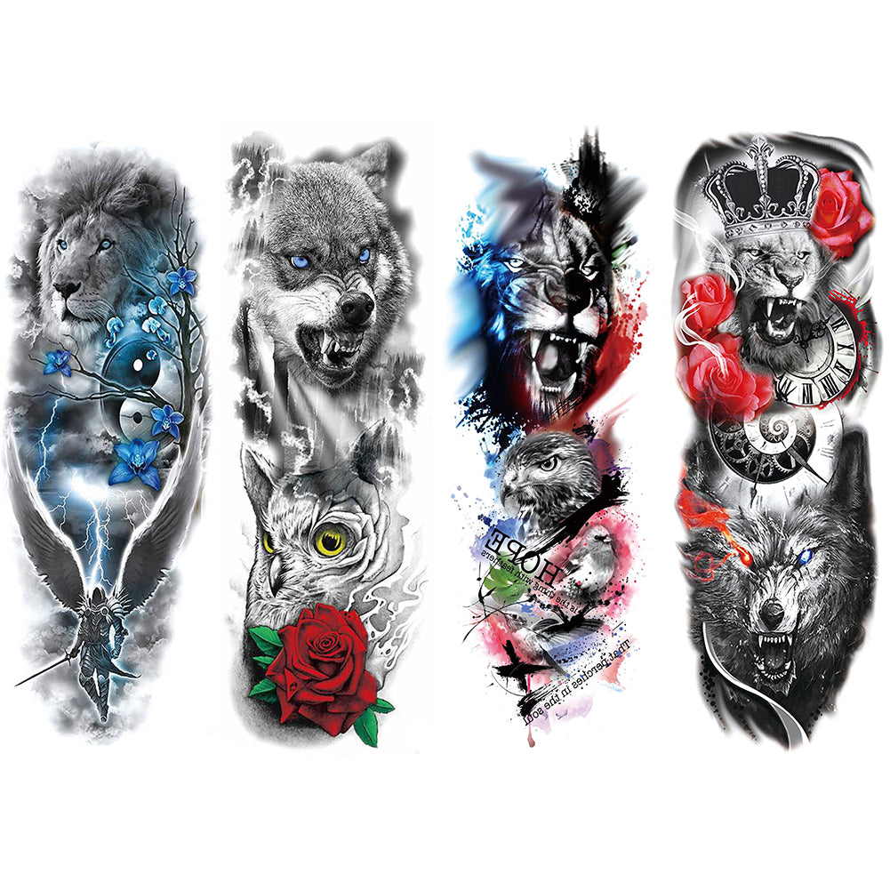 2 Sheets Lion Wolf Tiger Full Arm Sleeves