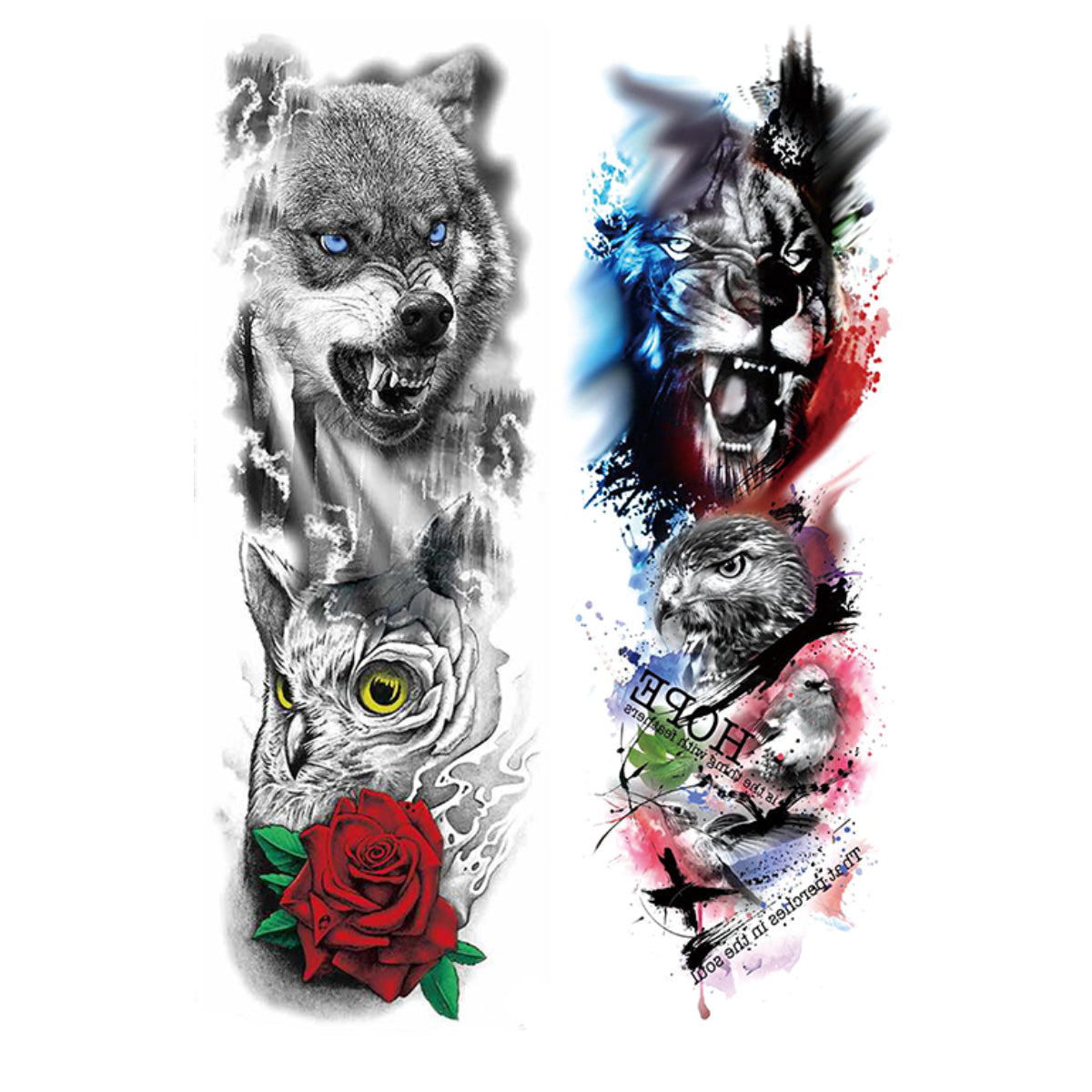 2 Sheets Lion Compass Tiger Full Arm Sleeves