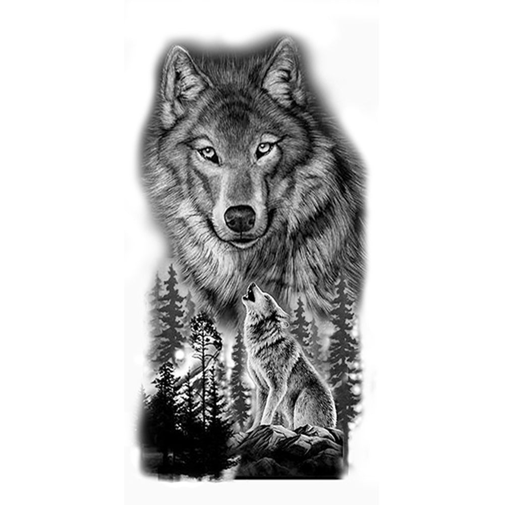 2 Sheets Black Wolf Flower Temporary Tattoo Sticker