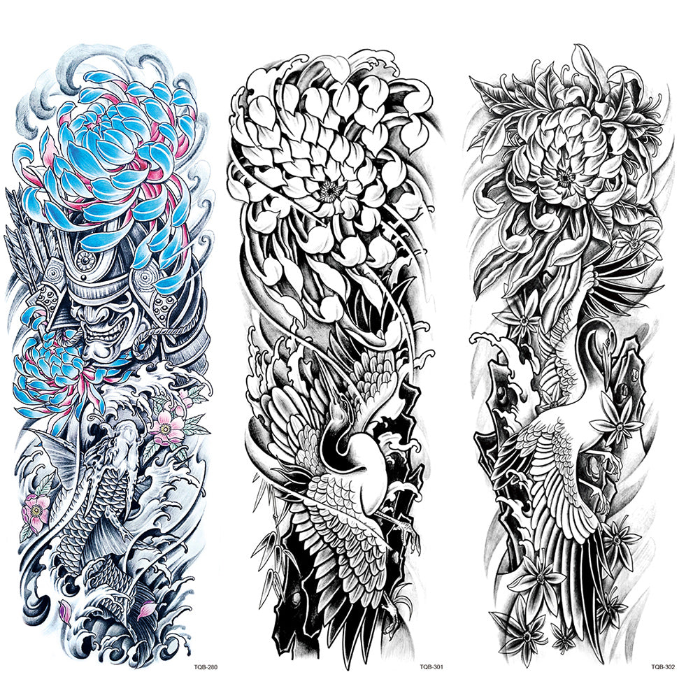 3 Sheets Wave Flower Japanese Style Full Arm Sleeves