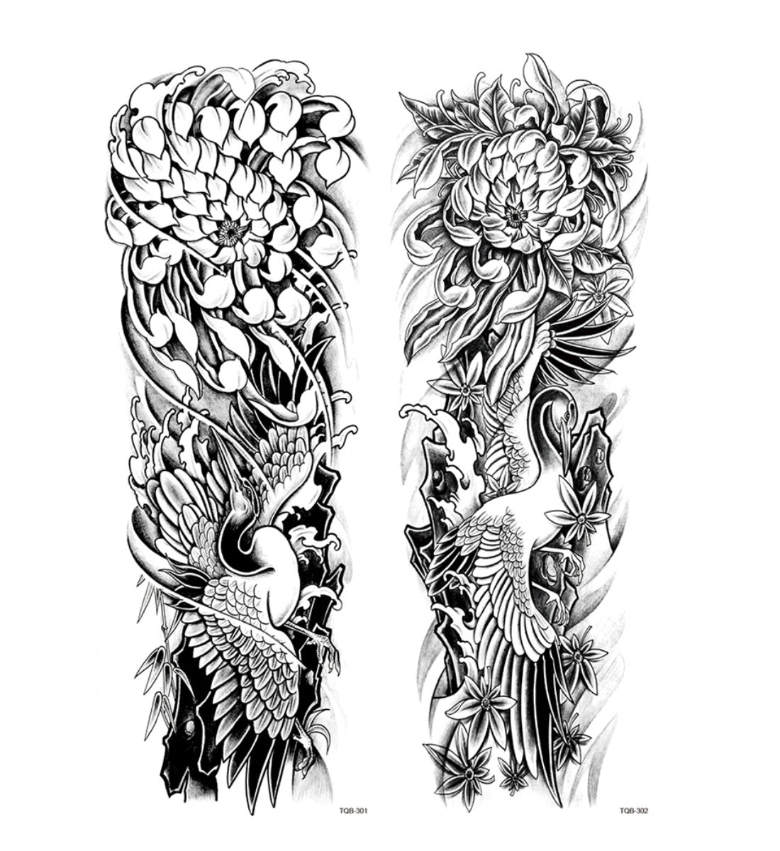 2 Sheets Wave Flower Japanese Style Full Arm Sleeves
