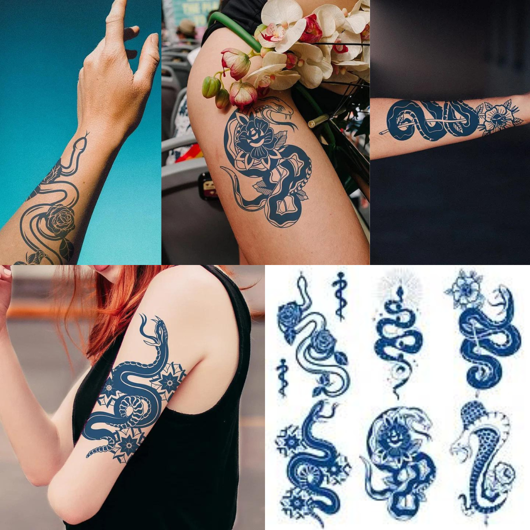4 Sheets Semi Permanent Snake Tattoos Stickers