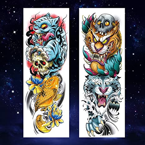 4 Sheets Skull Full Arm Tattoo