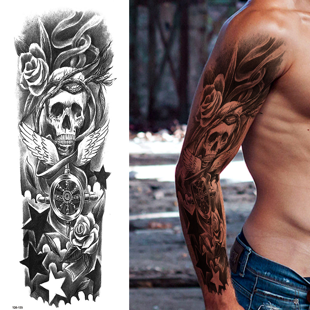 4 Sheets Skull Star Rose Gun Full Arm Sleeves