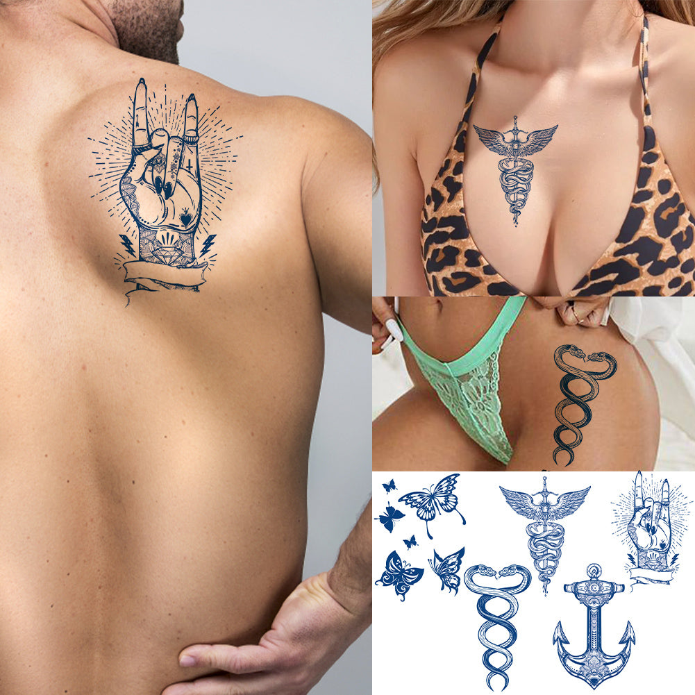 5 Sheets Semi-Permanent Butterfly Wing Snake Anchor Tattoo Stickers