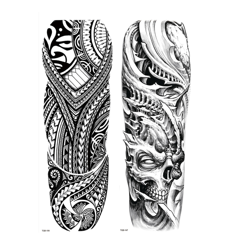 2 Sheets Bone Metal Totem Tribe Full Arm Sleeves