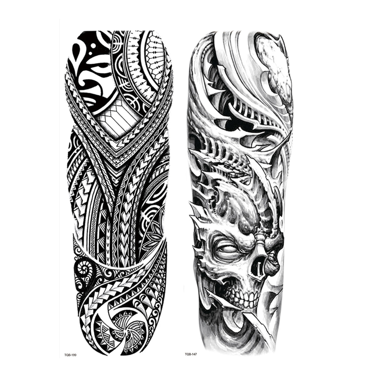 2 Sheets Bone Metal Totem Tribe Full Arm Sleeves