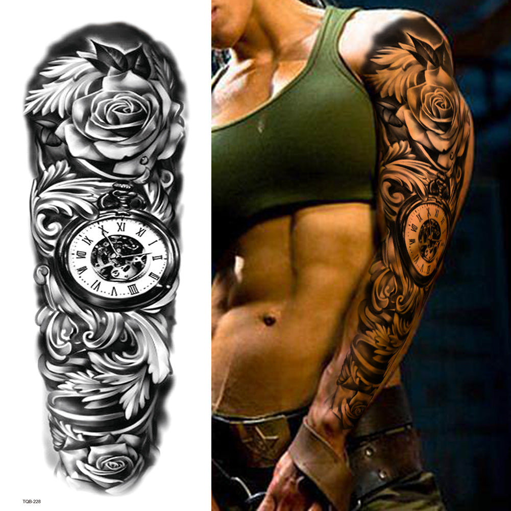 4 Sheets Skull Star Rose Gun Full Arm Sleeves