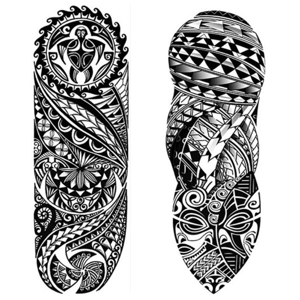 2 Sheets Full Arm Maori Totem Sleeve Black Cool 170mm * 480mm Waterproof Temporary Tattoo