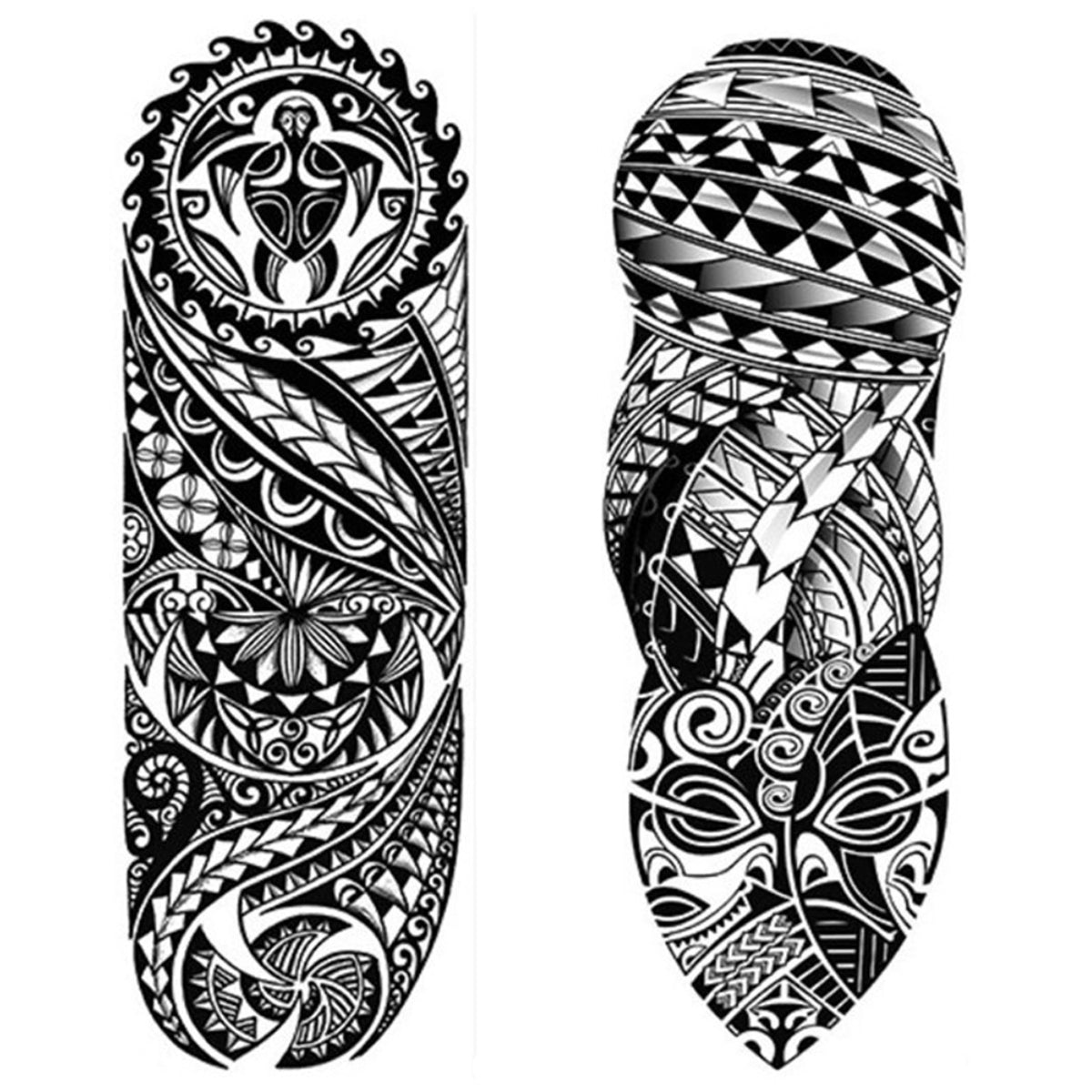2 Sheets Full Arm Maori Totem Sleeve Black Cool 170mm * 480mm Waterproof Temporary Tattoo