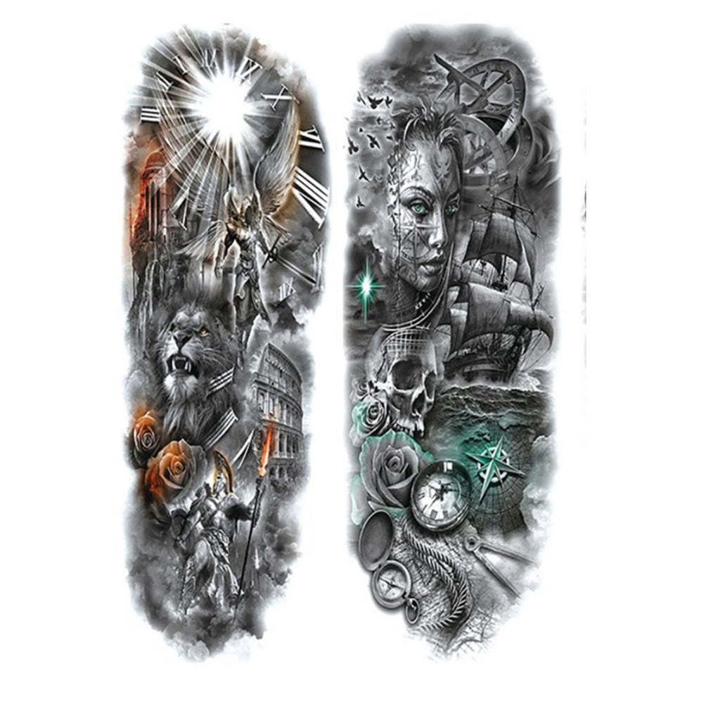 2 Sheets Viking Warriors Full Arm Sleeves Temporary Tattoos