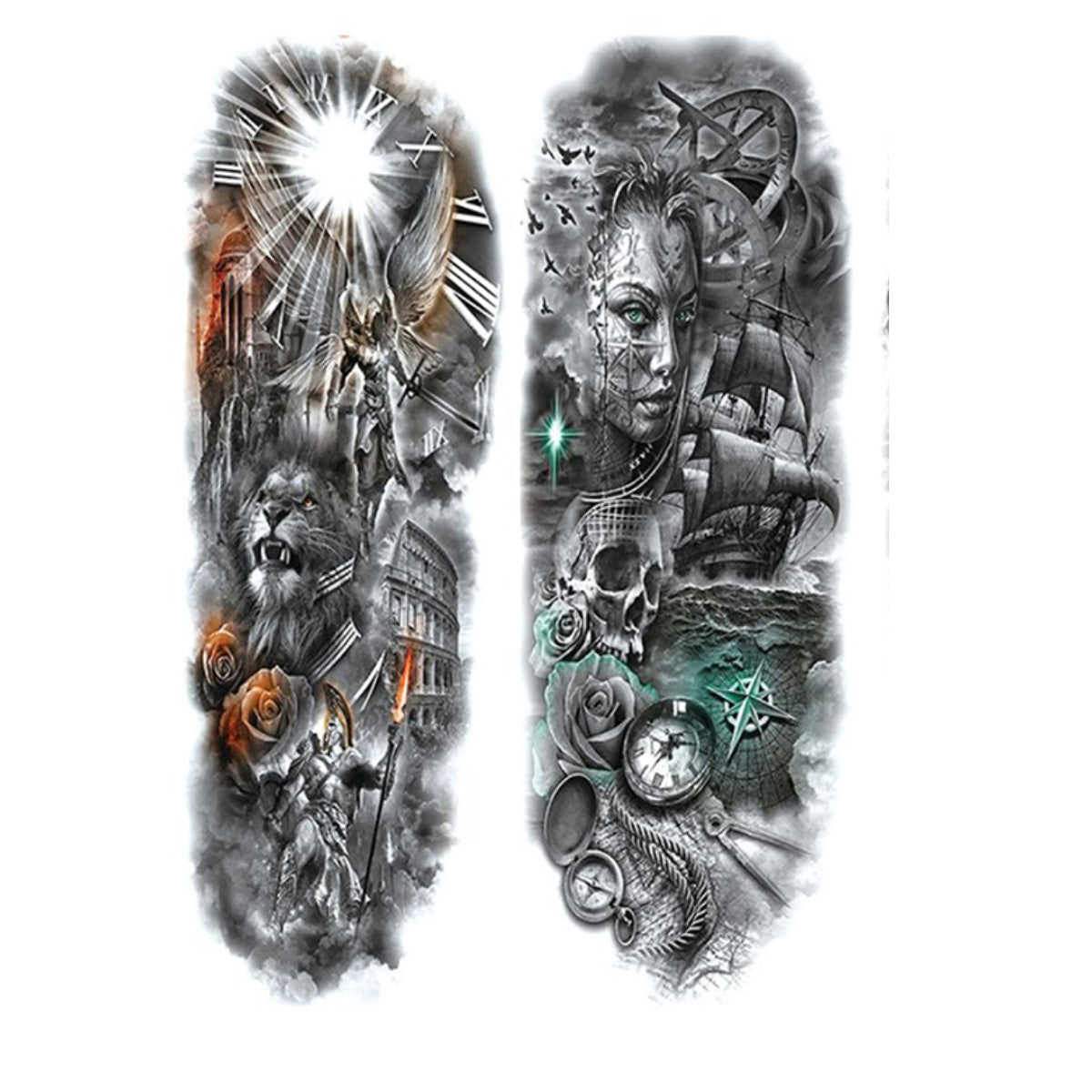 2 Sheets Viking Warriors Full Arm Sleeves Temporary Tattoos